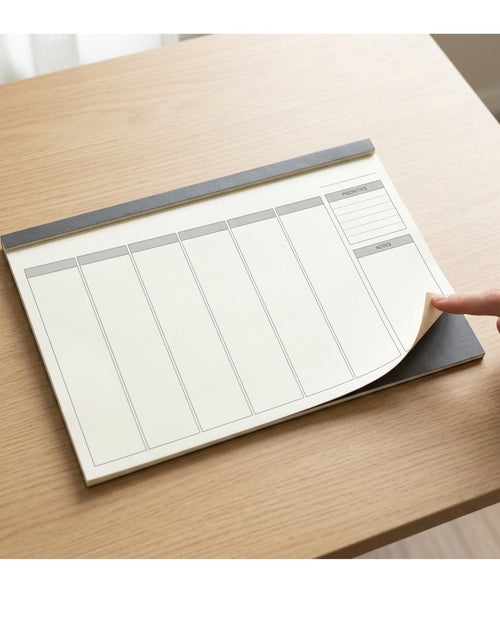 Morun A4 Undated Weekly Planner Pad 52 Sheets Ivory and Charcoal - Lifestyle view