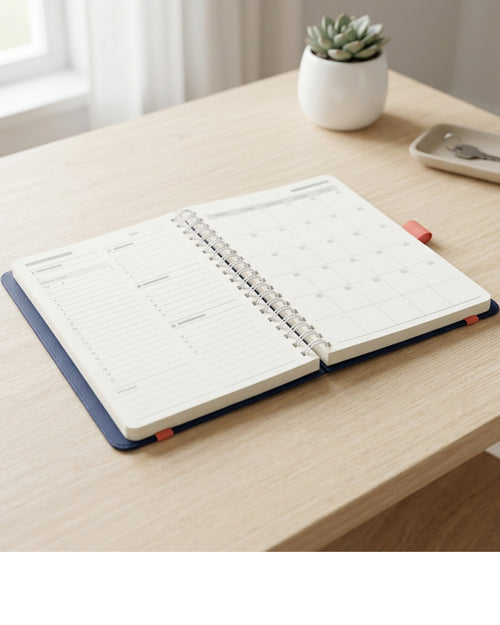 Morun B6 Undated Daily Planner 320 Pages Navy and Coral - Lifestyle view